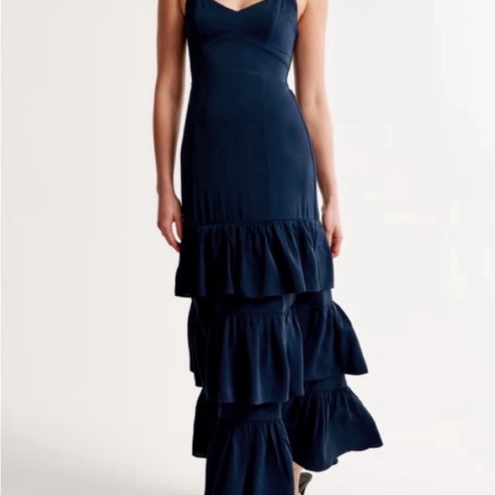Abercrombie & Fitch Navy Blue Tiered Ruffle Maxi Dress